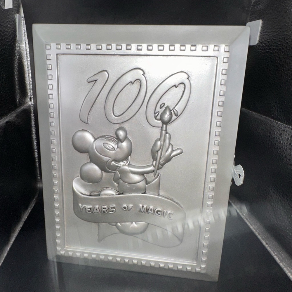Disney Silver Pewter Picture Frame 100 Years of Magic Mickey Case Collector Pin